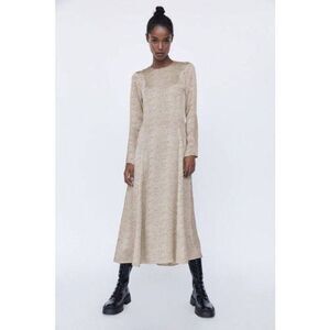 NWT Zara Ecru Black Dot Printed Midi Dress Size Medium Quiet Luxury Blogger Fave